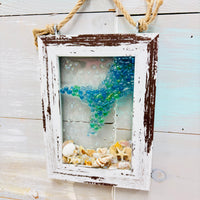 Coastal Glass Art w/ Shells, Glass, Resin, Sand- 4"x 6"