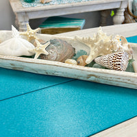 Extra Long Hand Carved Rectangular Wooden Bowl Centerpiece w/ Shells, Sea Glass, Starfish Sunshine & Sweet Peas Coastal Decor