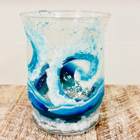 Hand Painted Cresting Waves Glass Hurricane/Vase