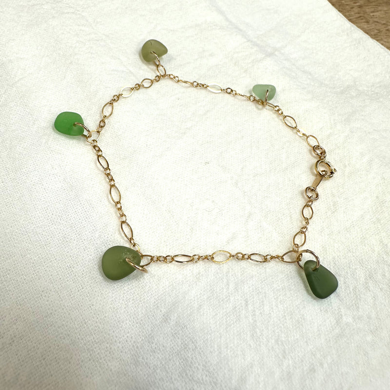 Sea Glass and Gold Filled Chain Bracelet