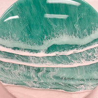 Round Beach Inspired Emerald Resin & White Sand Coastal Scene 12" - Sunshine & Sweet Pea's Coastal Decor