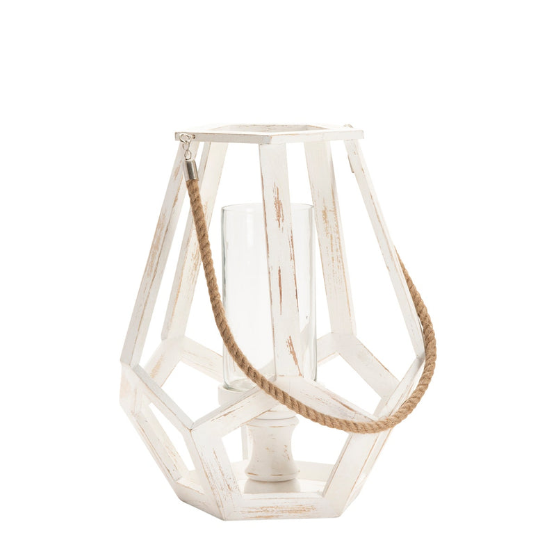 Wooden Lantern w/ glass hurricane