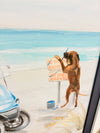 Dogs on the Beach w/ Golf Cart Framed Print