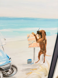 Dogs on the Beach w/ Golf Cart Framed Print
