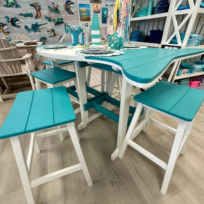 Aruba Blue on White Poly Outdoor Furniture Fish Table Bar Set - Sunshine & Sweet Pea's Coastal Decor
