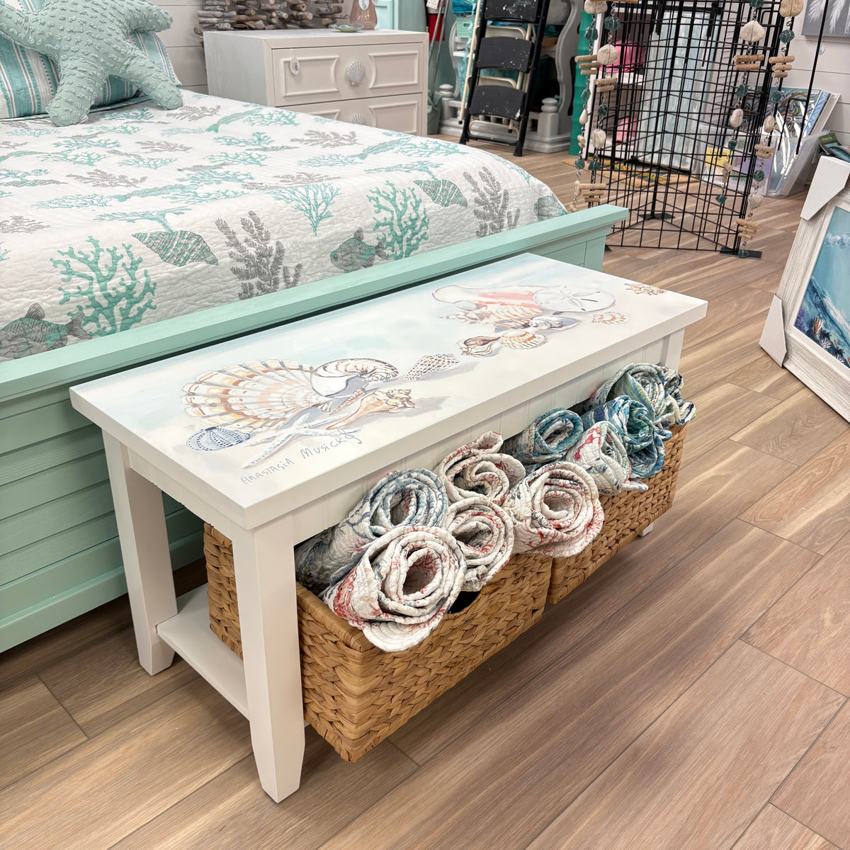 Bench w/ 2 Removable Baskets w/ Anastasia Musick Artwork