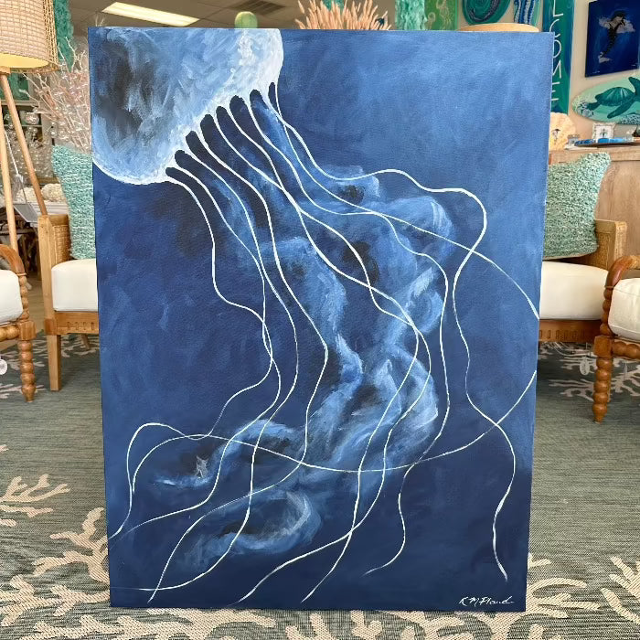 30"x 40" Original Jellyfish Painting Sunshine & Sweet Peas Coastal Decor
