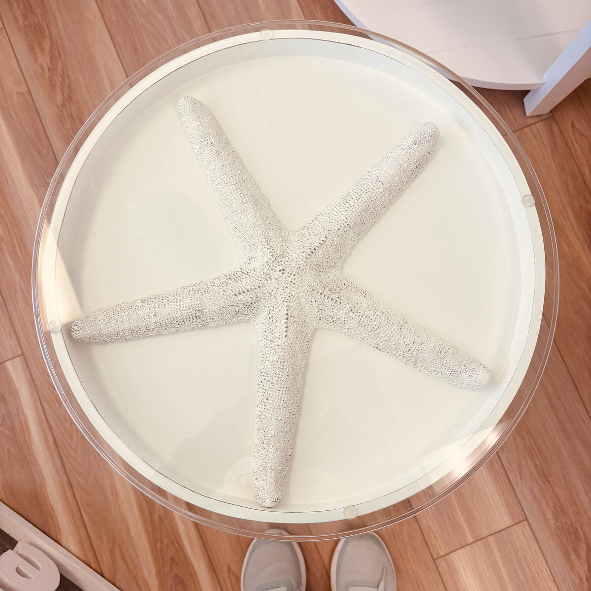 Shadow Box Side Table w/ 3D icons and Glass Top