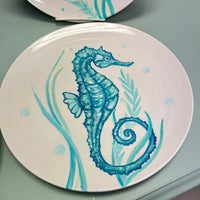 Sea Life Hand Painted Ceramic 10.5" Plates Sunshine & Sweet Peas Coastal Decor