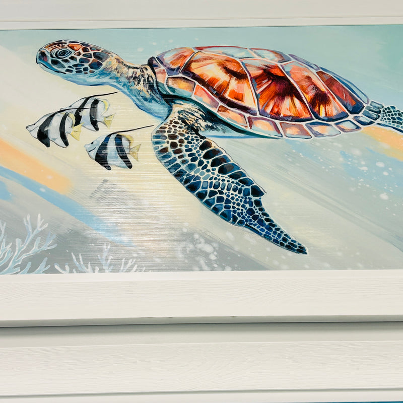 Turtle w/Angelfish Trio Framed Print