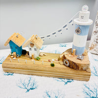 2 Cottage & Lighthouse Scene on Driftwood - Autumn