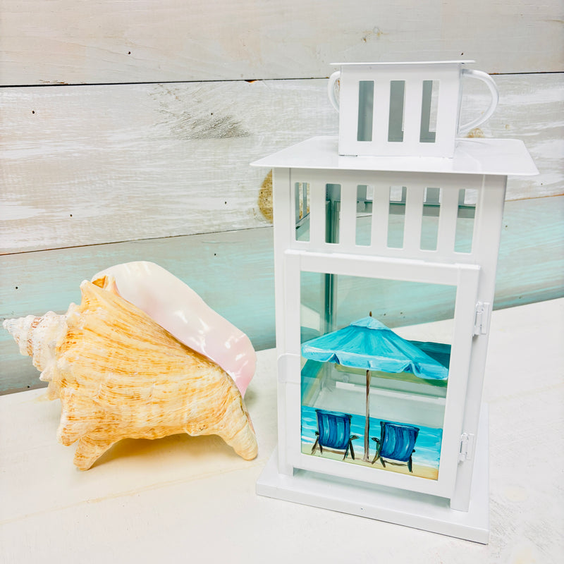 Indoor/Outdoor Hand Painted Metal & Glass Panel Lantern