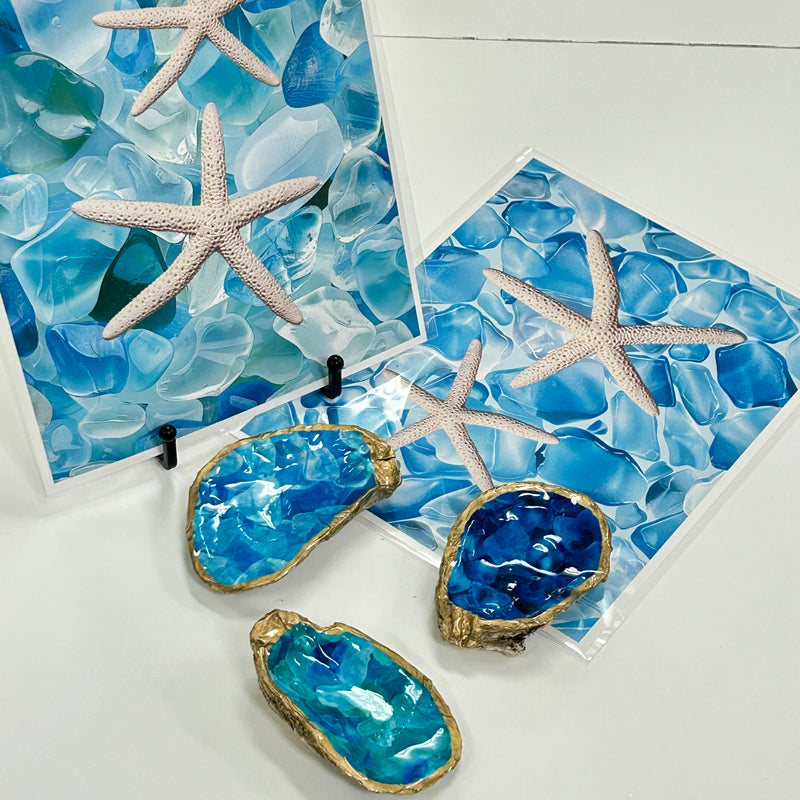 Oysters Inlayed w/ Sea Glass Prints and Resin