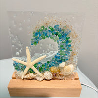 Acrylic Panels for LED Lights w/ Coastal Designs in Glass, Sand, Shells Resin