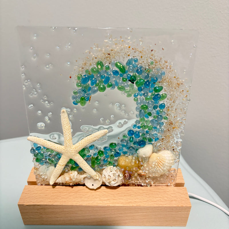 Acrylic Panels for LED Lights w/ Coastal Designs in Glass, Sand, Shells Resin