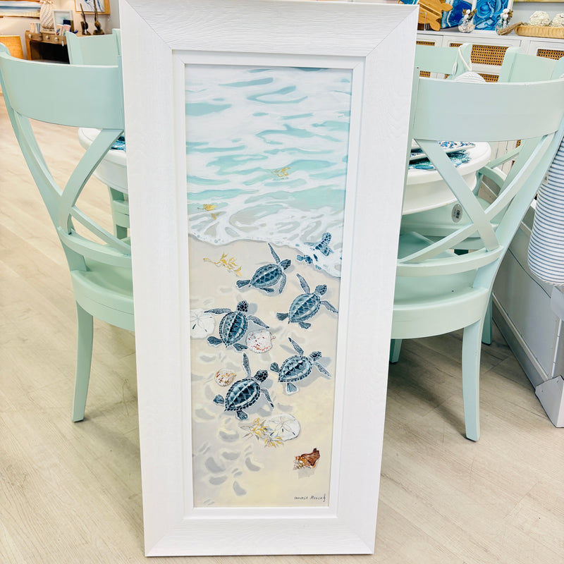 6 Sea Turtle Hatchlings On Shore Framed Print