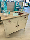 Refinished Wooden Antique Cabinet w/ Wooden Wheels