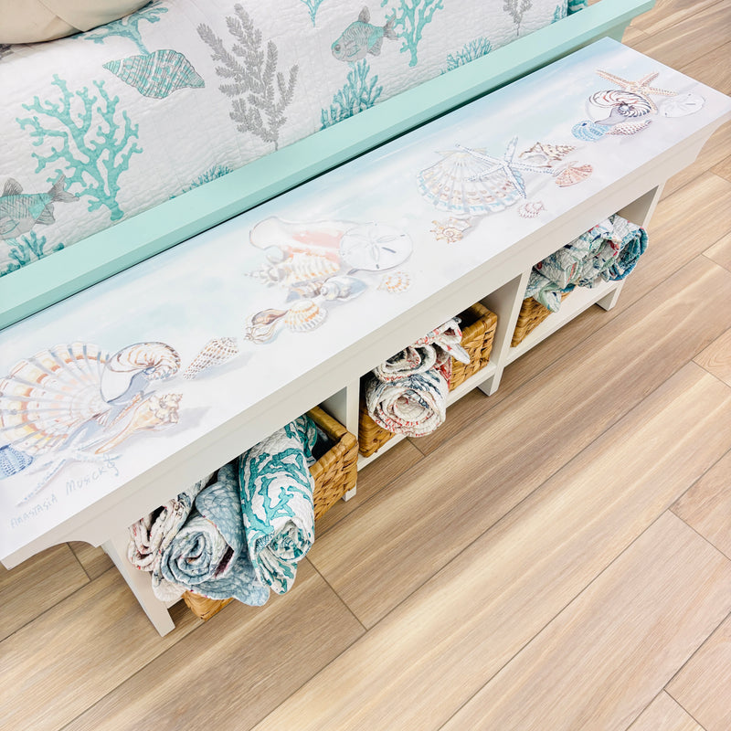Long Bench w/ 3 Removable Baskets w/ Anastasia Musick Artwork