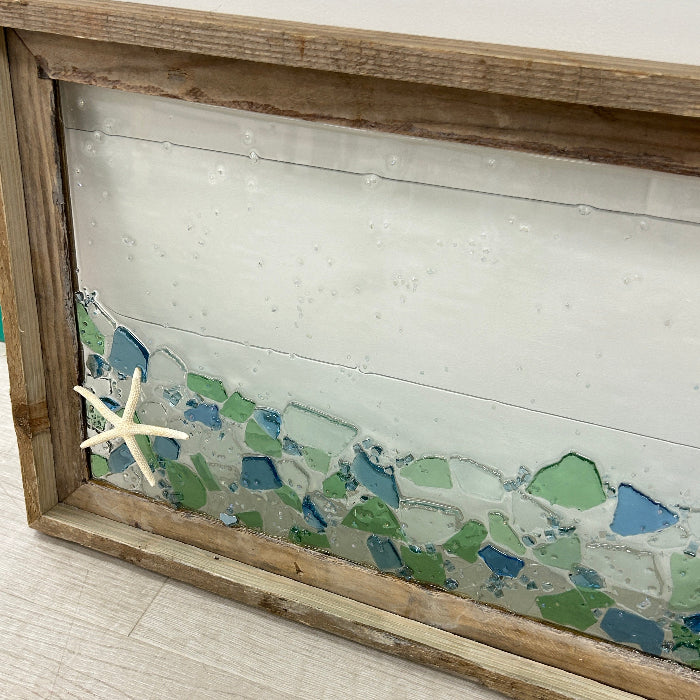 Coastal Glass Wave Transom Window w/ Starfish, Glass, Resin, 39"x 15"