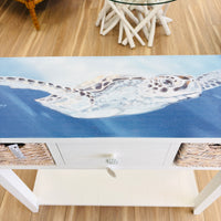 Coastal Entry Table with Drawer and Baskets w/Anastasia Musick Art