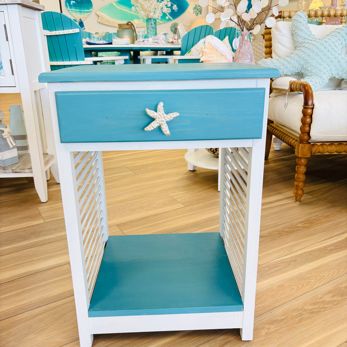 Hand Painted Pair of Nightstands/Side Tables w/ 1 Drawer and Shelf