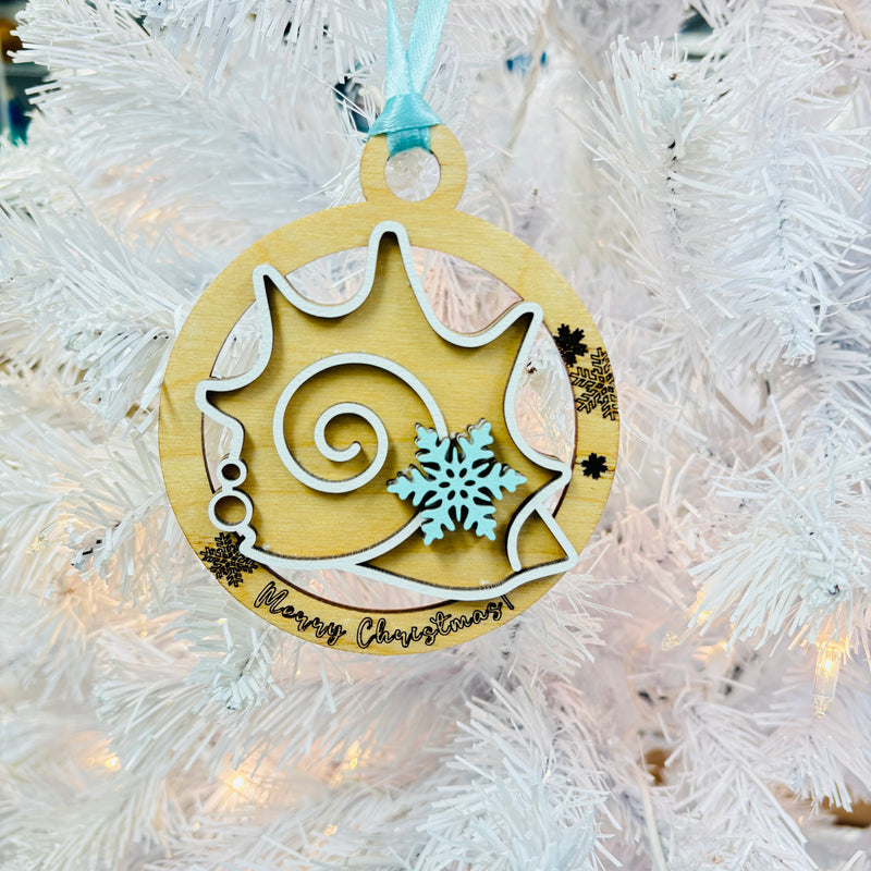 Wooden Seashell and Snowflake Ornament
