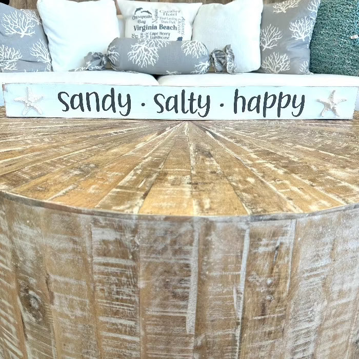 "Sandy. Salty. Happy." Wooden Sign