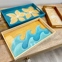 Assorted Hand Painted and Resin Coated Wood Trays