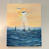 Trio of Sailboats offshore Original Artist Painting Sunshine & Sweet Peas Coastal Decor