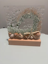 Acrylic LED Lights w/ Coastal Designs in Glass, Sand, Shells Resin