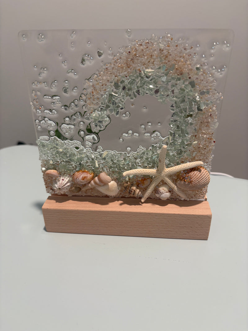 Acrylic LED Lights w/ Coastal Designs in Glass, Sand, Shells Resin