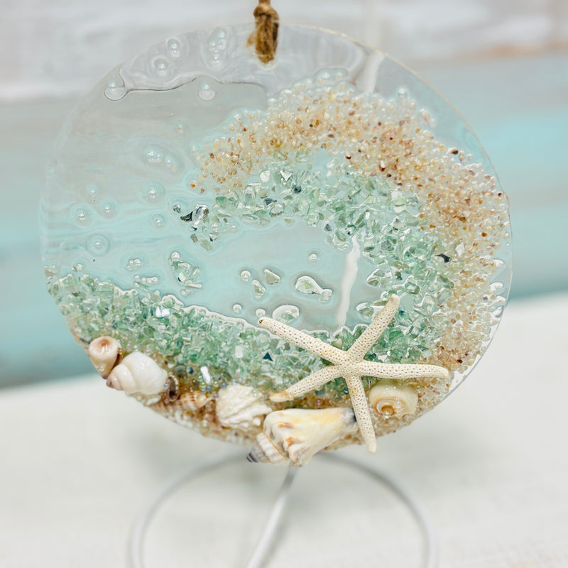 Assorted 6" Acrylic Coastal Suncatchers/Ornaments w/ Glass, Shells, Sand, & Resin