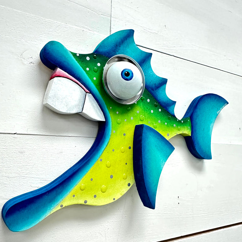 "Greenypants" Wooden Funky Fish