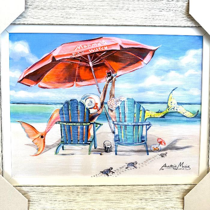 Baywatch Mermaids Framed Original Art Prints Sunshine & Sweet Peas Coastal Decor