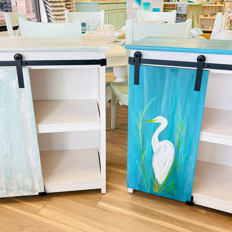Hand Painted Sliding Barn Door Cabinet/Coffee Bar