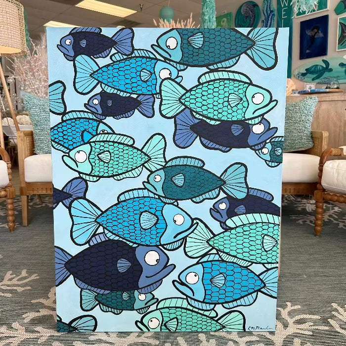 30"x 40" Original Fish Painting Sunshine & Sweet Peas Coastal Decor