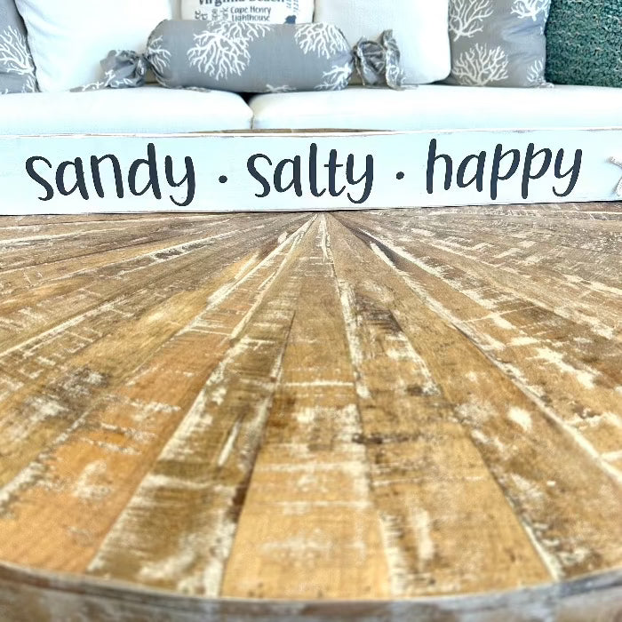 "Sandy. Salty. Happy." Wooden Sign