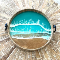 Wooden Tray w/ Teal Resin Beach Theme and Metal Handles Sunshine  & Sweet Peas Costal Decor