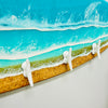 Coastal Teal Surfboard Resin Wall Coat/Towel Hanger with Metal Boat Cleat Hooks