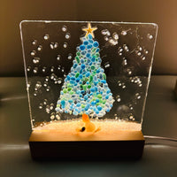 Acrylic LED Lights w/ Coastal Christmas Tree Designs in Glass, Sand, Shells Resin