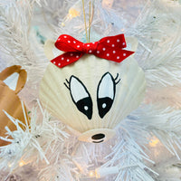 Hand Painted Scallop Shell Rudolph and Clarice Ornament