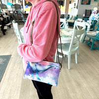 Sea Life Art Canvas and Leather Crossbody Bag Sunshine and Sweet Peas Coastal Decor