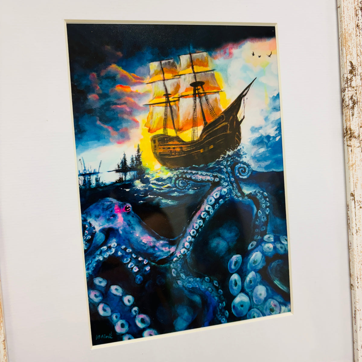 Octopus Deep Sea Navigator Watercolor Framed Print
