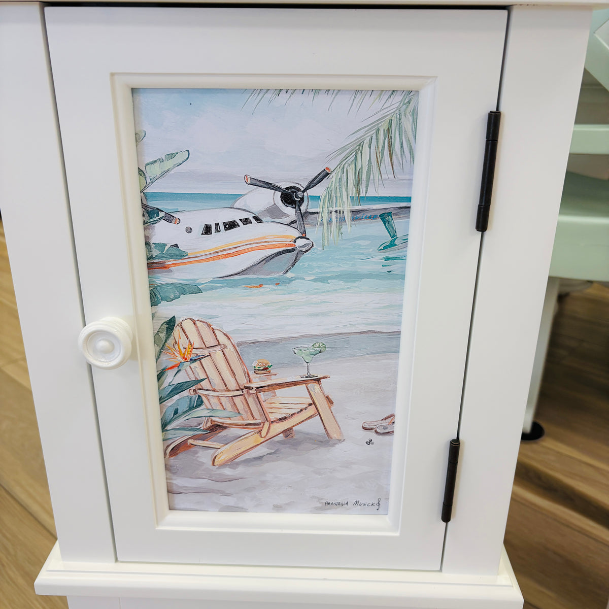Coastal Accent Table/Cabinet w/ Anastasia Musick Art