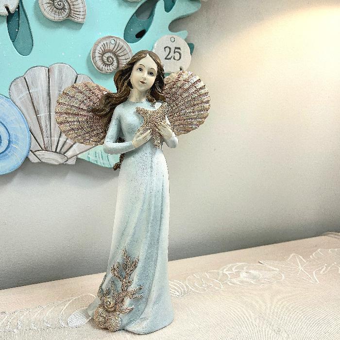 Coastal Angel Statue with Shell or Coral Wings Sunshine & Sweet Peas Coastal Decor