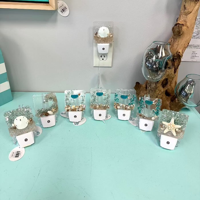 Acrylic Night Lights w/ Coastal Designs in Glass, Sand, Shells Resin Sunshine & Sweet Pea's Costal Decor