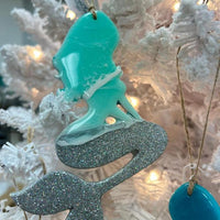 Assorted Sitting Mermaid Wooden Ornaments w/ Resin and Sand or Glitter Ornaments Sunshine & Sweet Peas Costal Decor