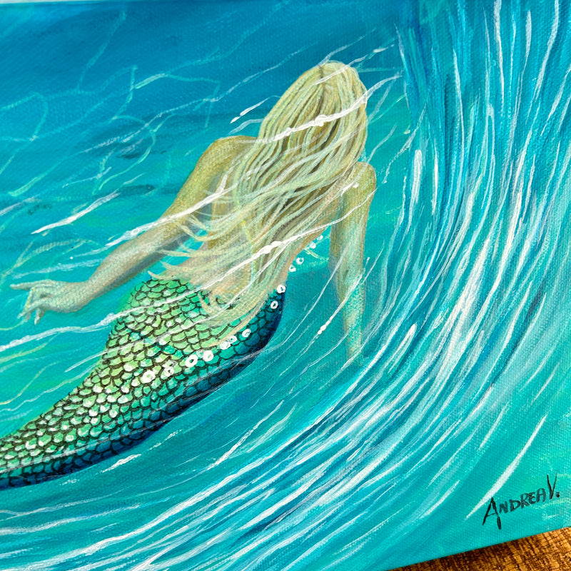 Original Underwater Mermaid Painting Sunshine & Sweet Peas Coastal Decor