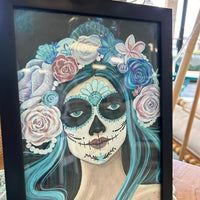 Framed Mermaid Sugar Skull Embellished Print