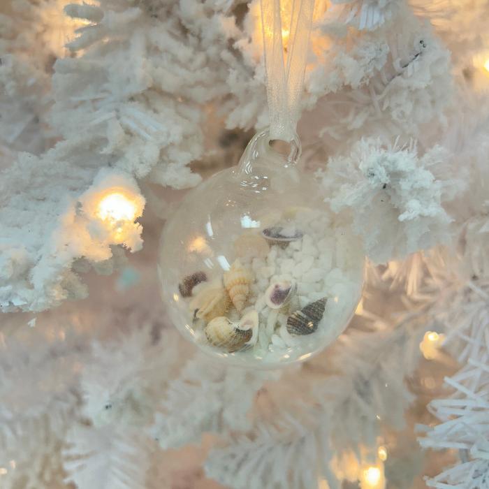 Glass Globe Christmas Ornament w/Rocks & Seashells Sunshine & Sweet Peas Coastal Decor